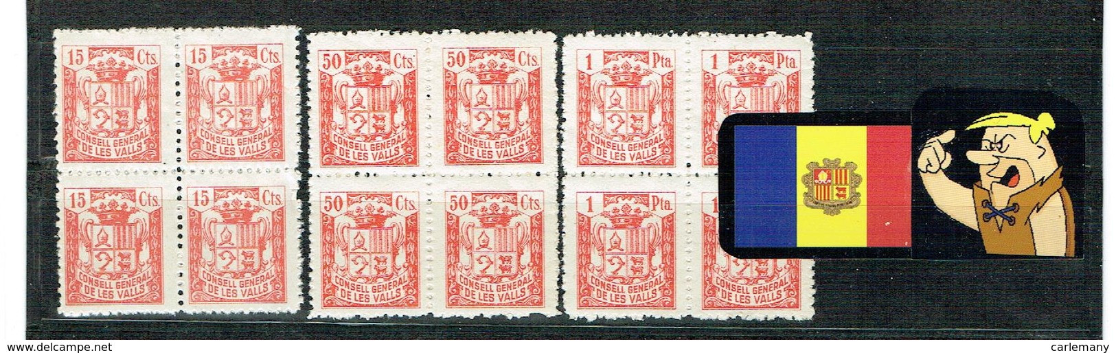 ANDORRA ANDORRE Timbres Taxe Hosteleria CONSELL GENERAL  LES 3 VALEURS Bloc 4  Timbres Total 12 - Précurseurs