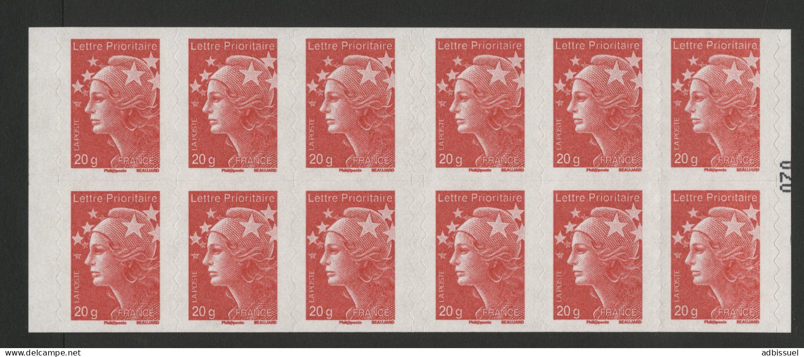 CARNET N° 590-C11 MARIANNE De BEAUJARD 12 Timbres 20 G Rouges Cote 34 € Vendu à Sa Valeur D'affranchissement - Modern : 1959-…