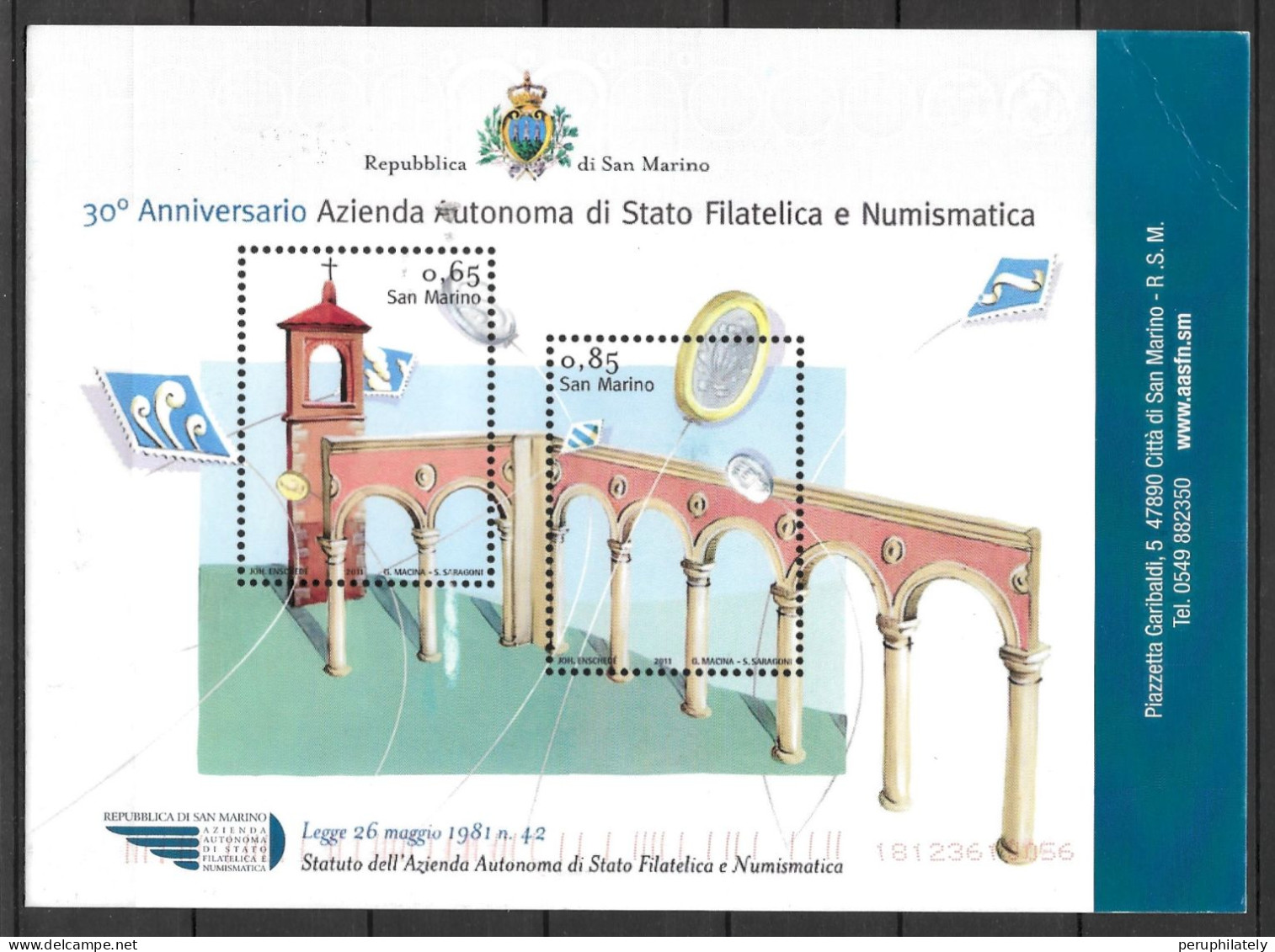 San Marino Azienda Autonoma Di Stato Filatelica E Numismatica Card Circulated - Storia Postale