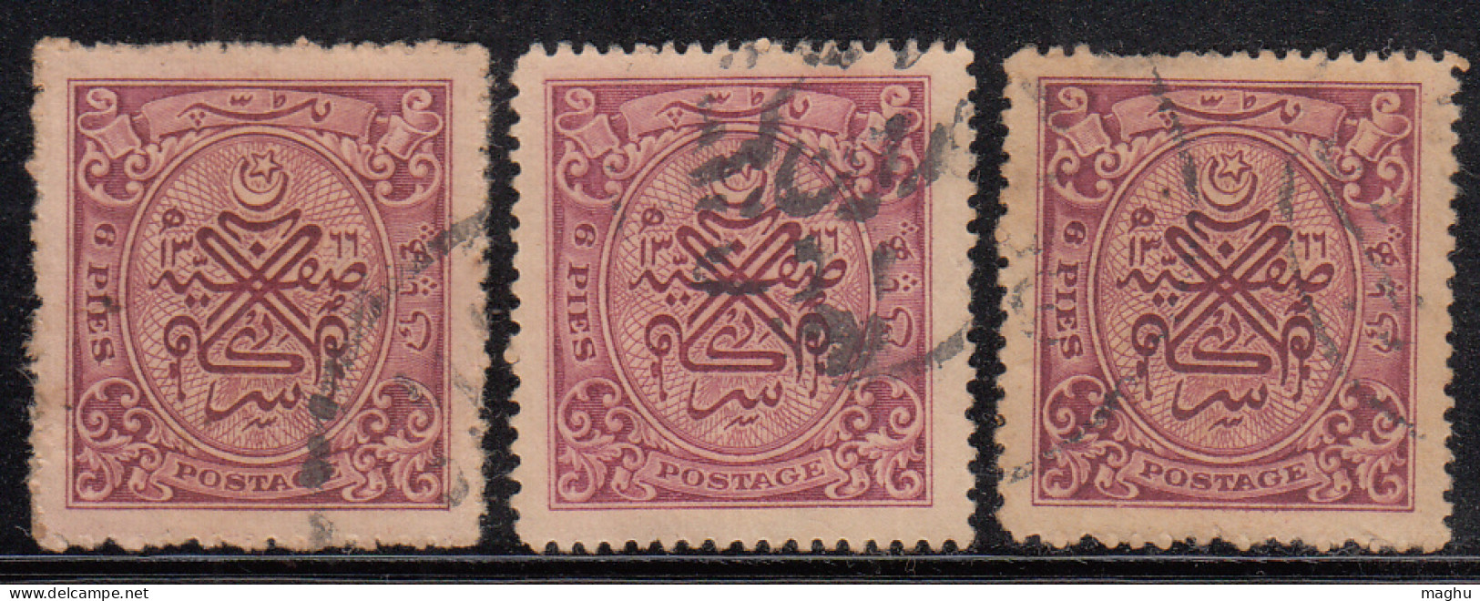 6p X 3 Diff., Colour / ShadeVarieties, Used 1948 Hyderabad, British India State - Hyderabad