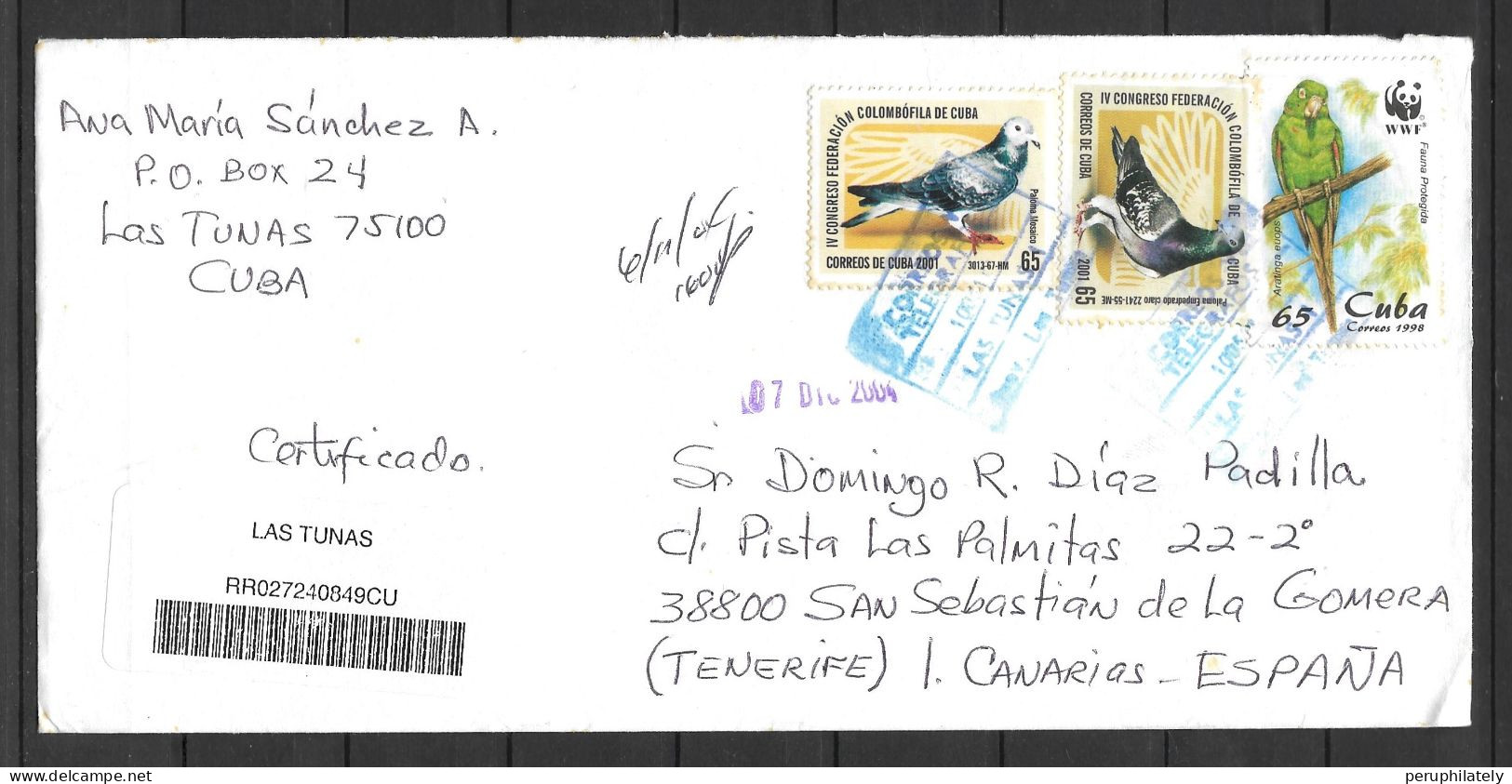 Cuba Registered Cover With Birds Stamps Sent To Spain - Brieven En Documenten