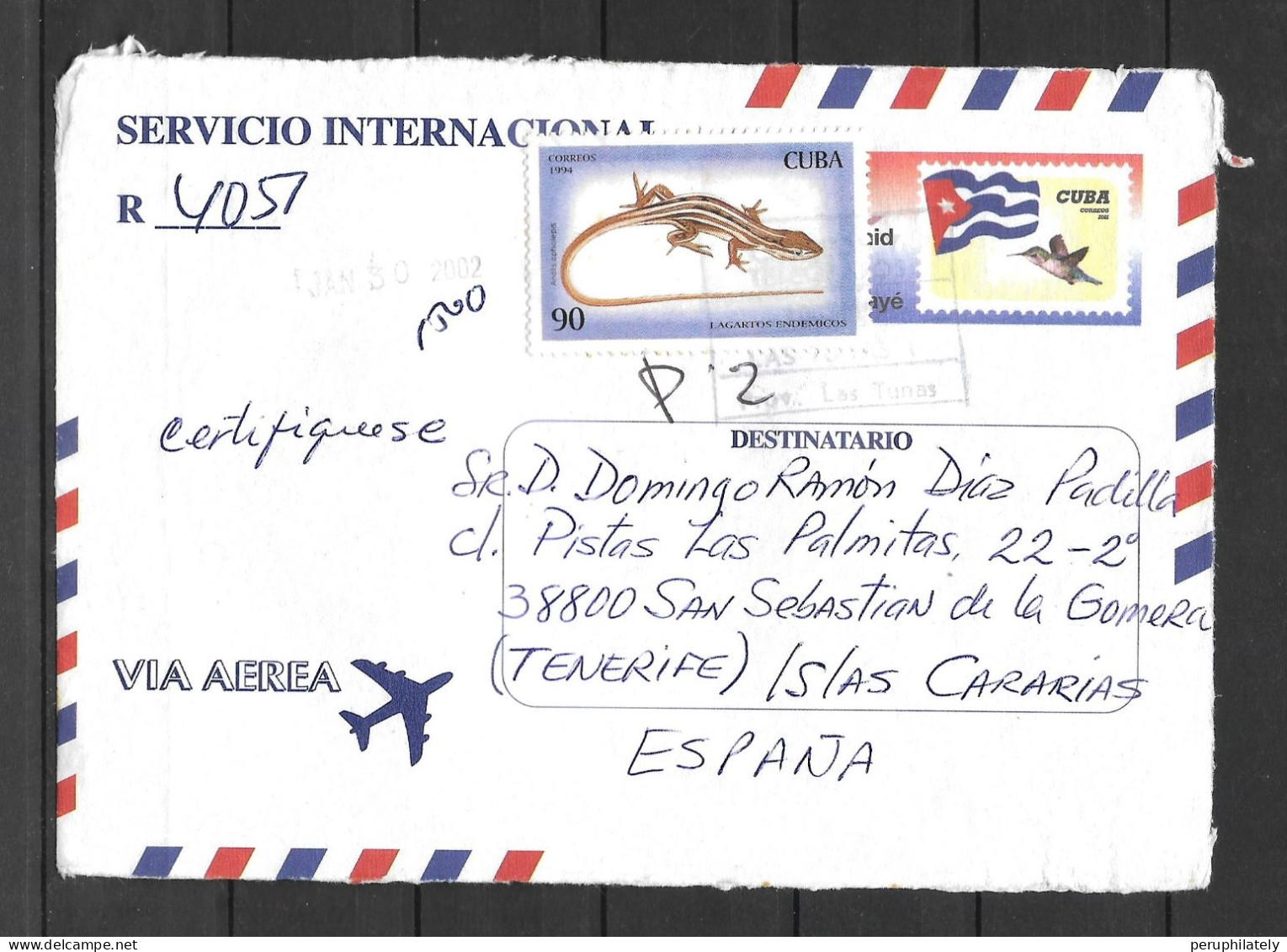 Cuva Registered Cover With Endemic Lizard & Birds Stamps Sent To Spain - Briefe U. Dokumente