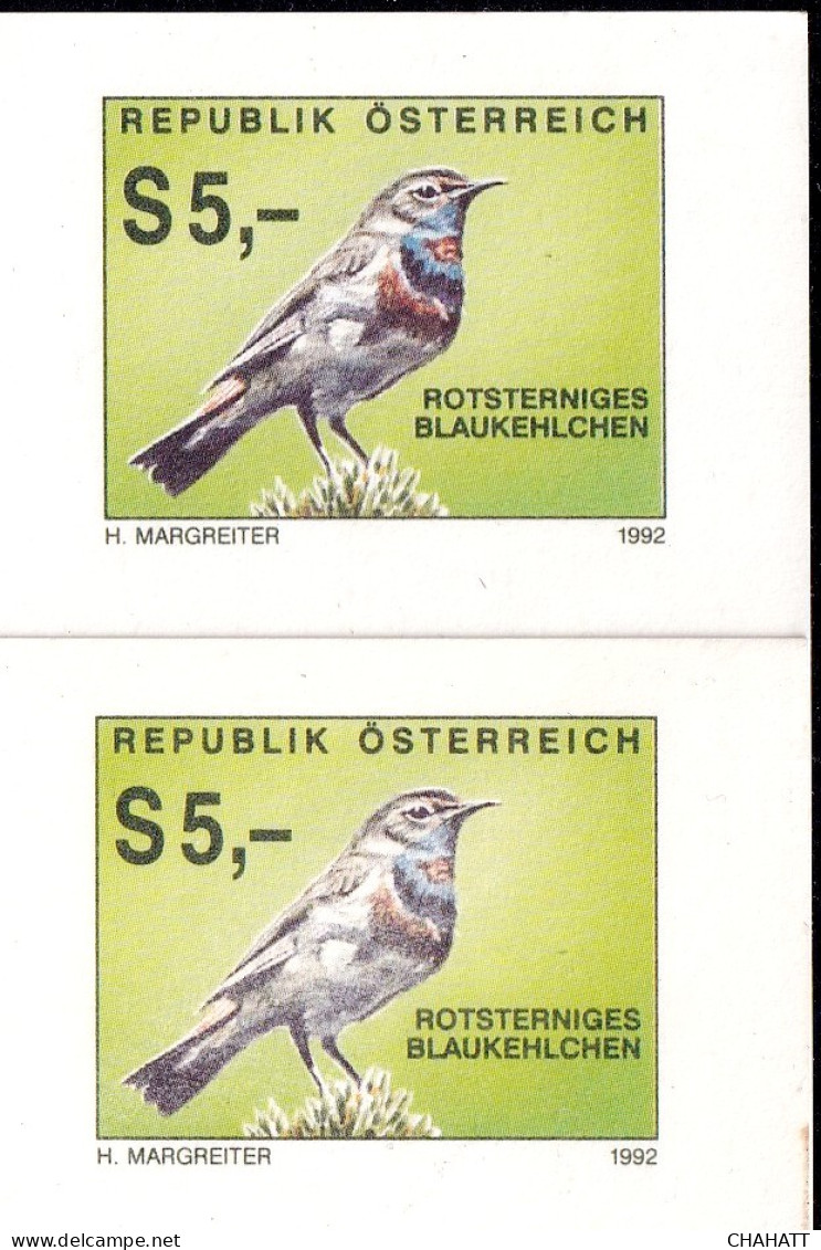 BIRDS- BLUE THROAT-PREPAID ILLUSTRATED POST CARDS X 2-AUSTRIA1992- VARIETY-MNH-BIRFC-6 - Piciformes (pájaros Carpinteros)