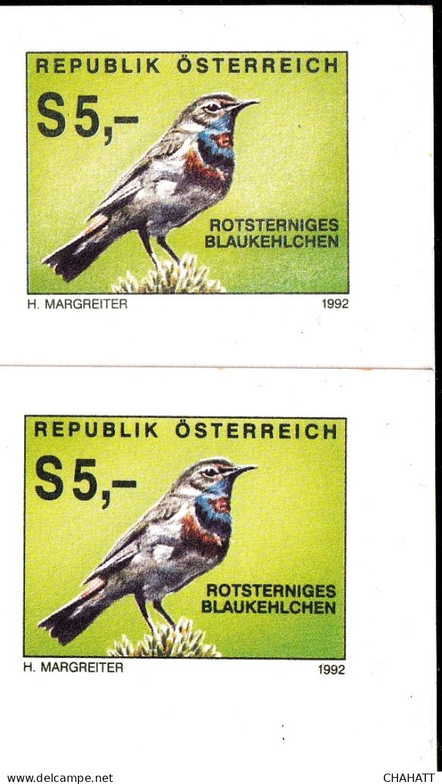 BIRDS- BLUE THROAT-PREPAID ILLUSTRATED POST CARDS X 2-AUSTRIA1992- VARIETY-MNH-BIRFC-5 - Piciformes (pájaros Carpinteros)