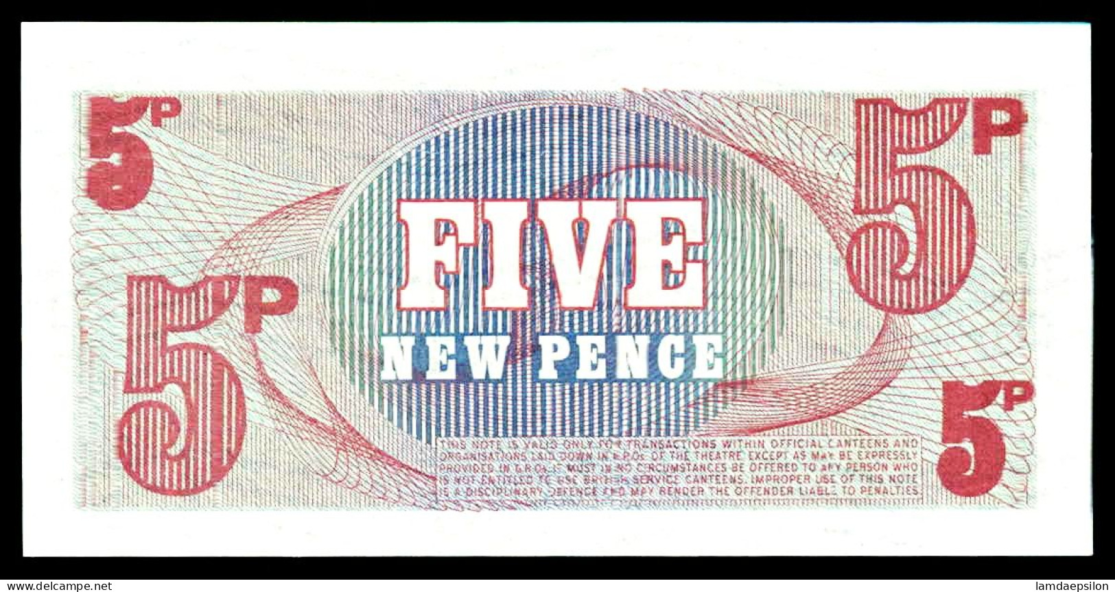 A9  ENGLAND  BILLETS DU MONDE   BRITISH ARMED FORCES BANKNOTES  5 PENCE 1972 - Andere & Zonder Classificatie