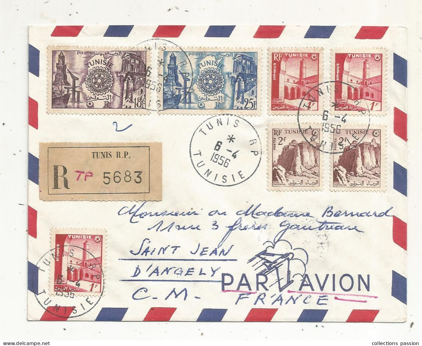 Lettre, TUNISIE, TUNIS R.P., 6-4 1956, Recommandé, R, 7 Timbres - Tunisia