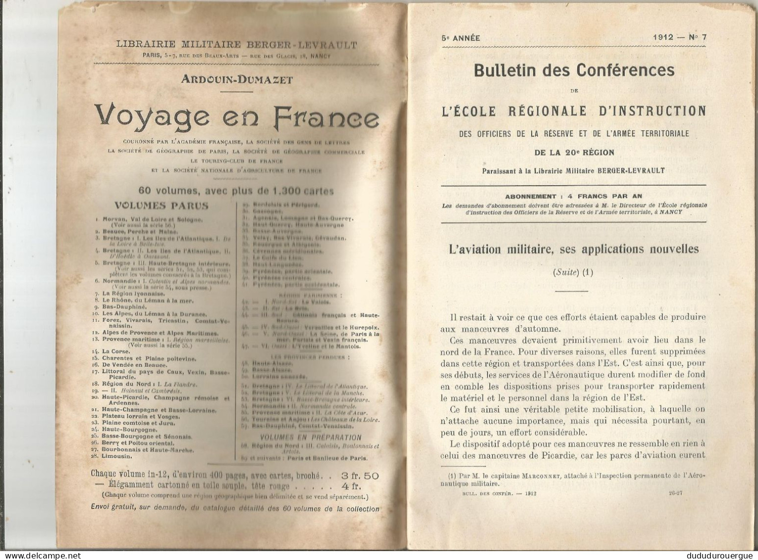 L AVIATION MILITAIRE , SES APPLICATIONS NOUVELLES ; L ARMEE JAPONAISE ; LE GENIE EN LIAISON AVEC LES AUTRES ARMES - Sonstige & Ohne Zuordnung