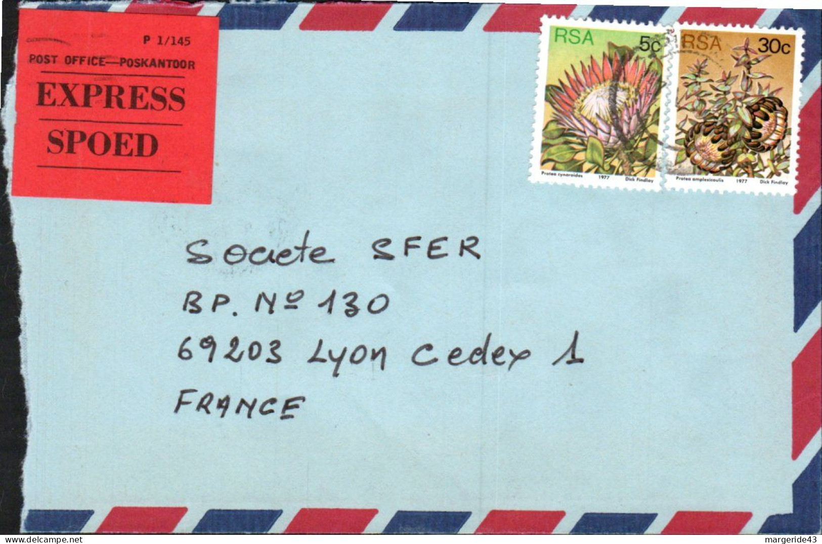 AFRIQUE DU SUD AFFRANCHISSEMENT COMPOSE SUR LETTRE EXPRES POUR LA FRANCE 1979 - Lettres & Documents