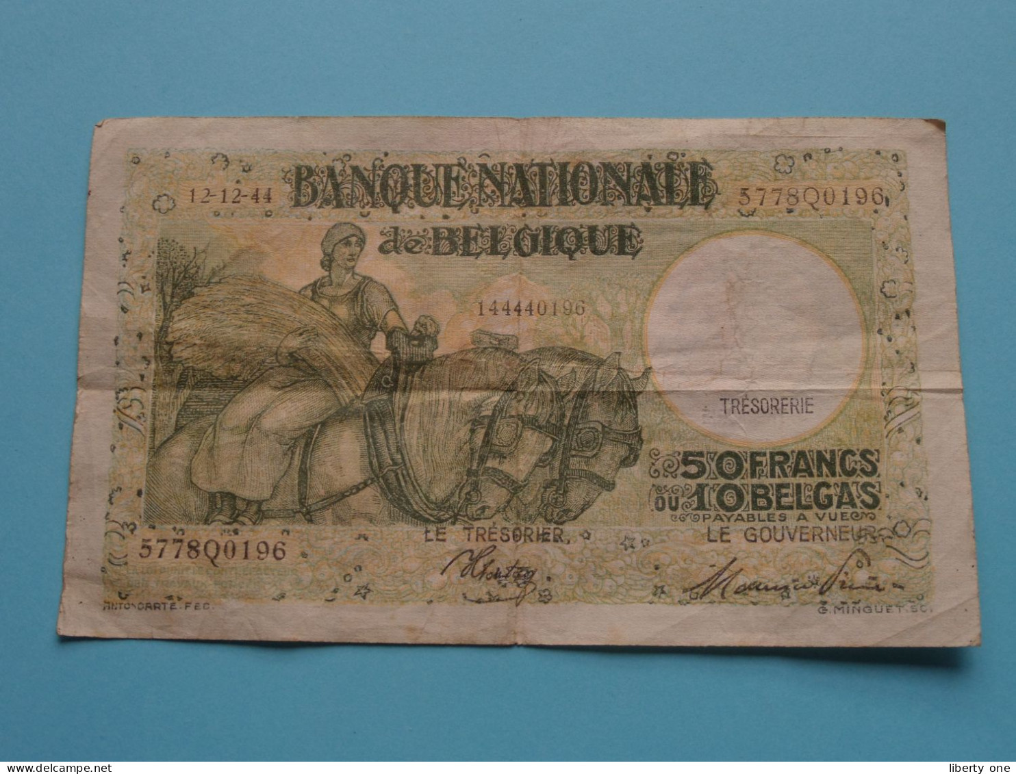 50 Francs Ou 10 Belgas ( 12-12-44 > 5778Q0196 ) Belgique / België ( Voir / See > Scans ) Circuler ! - Autres & Non Classés