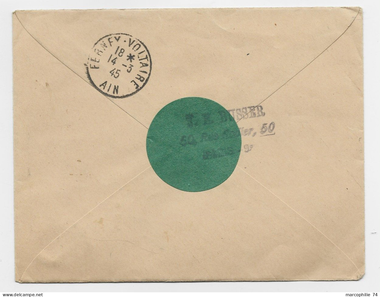 FRANCE ARC TRIOMPHE 5FR+1FR MAZELIN LETTRE COVER REC PARIS 13.3.1945 AU TARIF - 1944-45 Arc Of Triomphe