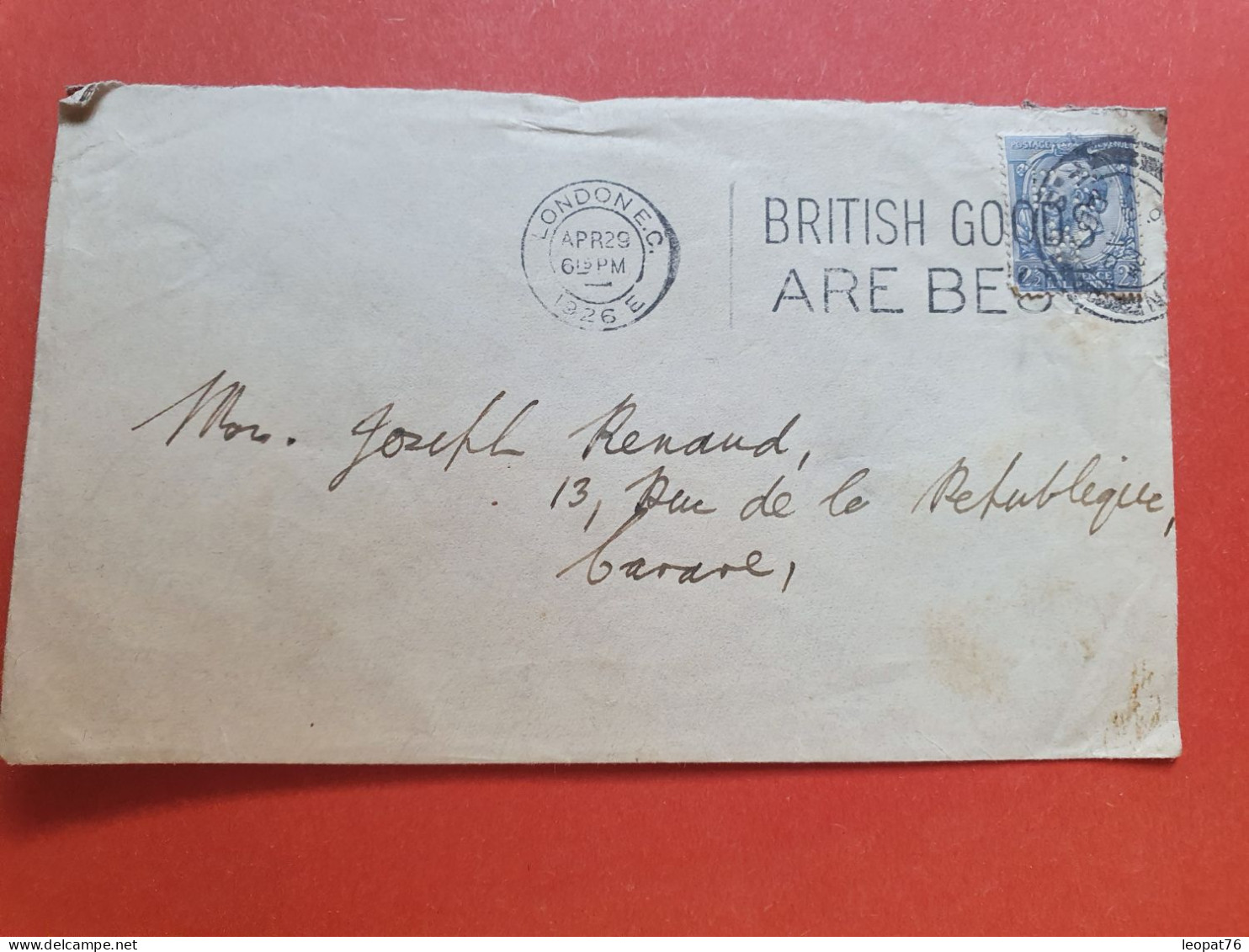 GB - Perforé Sur Lettre Commerciale De Londres Pour La France En 1926 - Réf 975 - Perfins