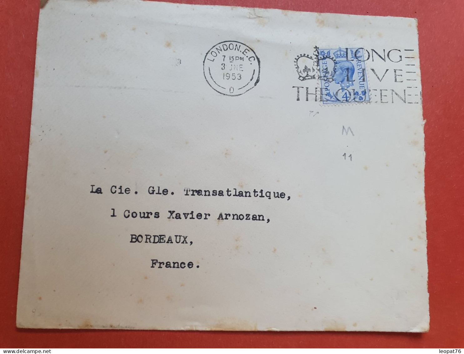 GB - Perforé Sur Lettre Commerciale De Londres Pour La France En 1953  - Réf 977 - Perforadas