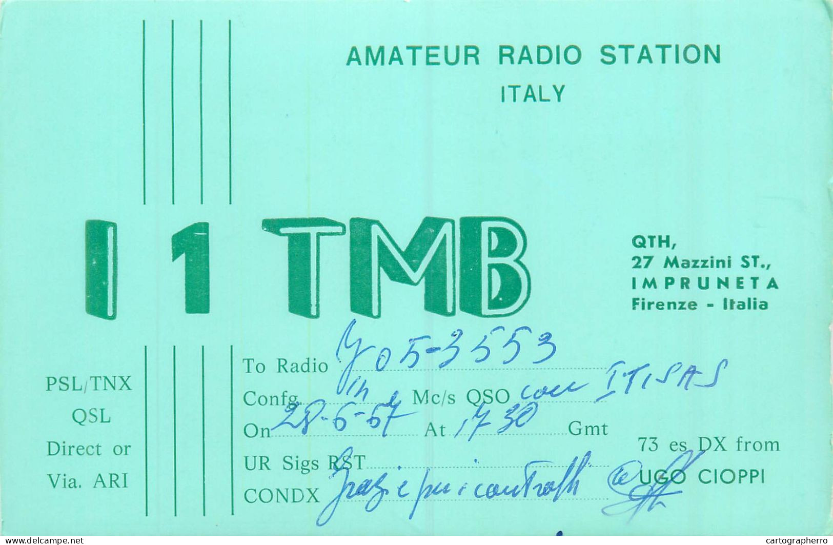 Radio Amateur QSL Card To YO5-3553 From Italy I1TMB Firenze - Radio Amateur