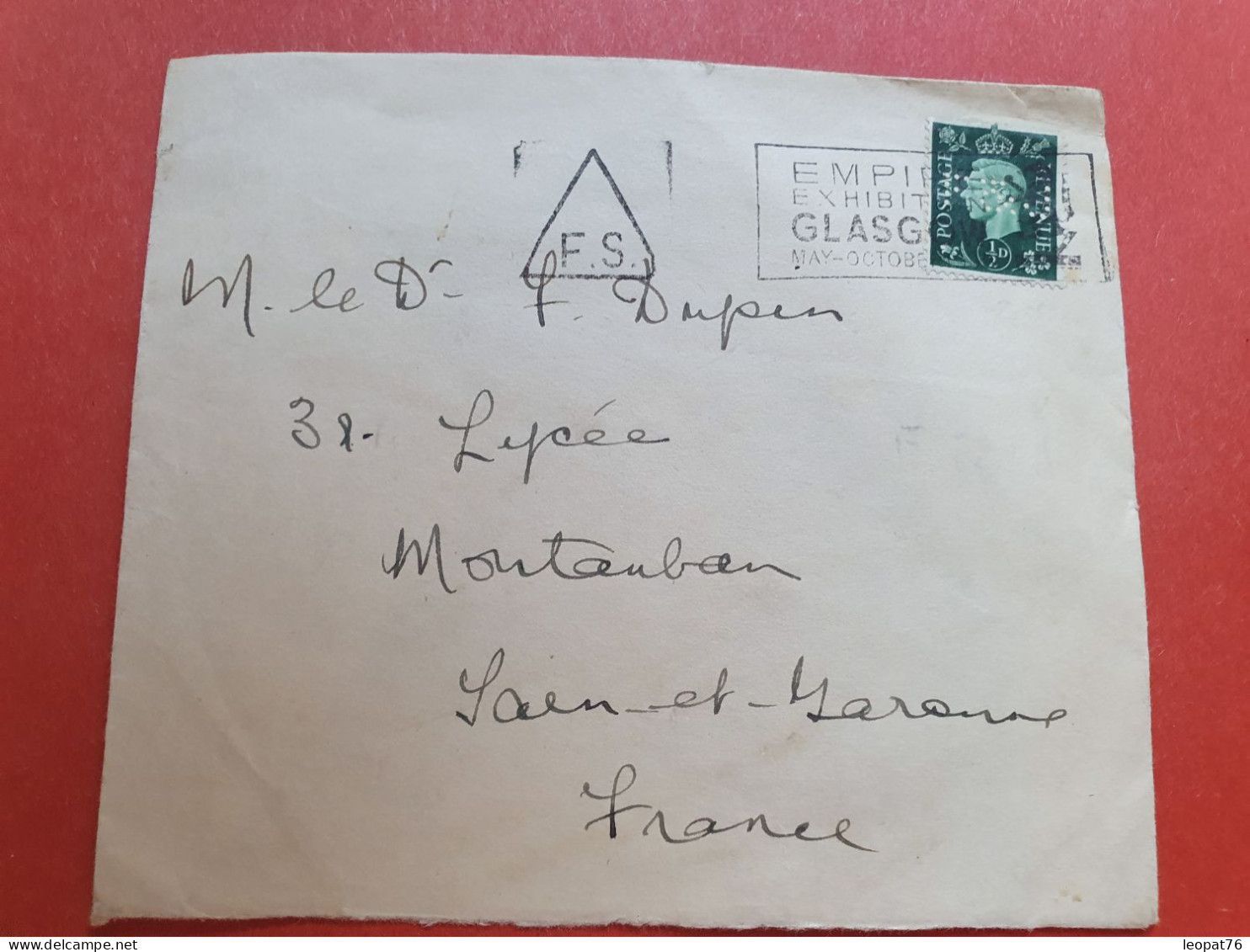 GB - Perforé Sur Enveloppe ( Manque Au Verso ) De Glasgow Pour La France En 1938  - Réf 986 - Perforés