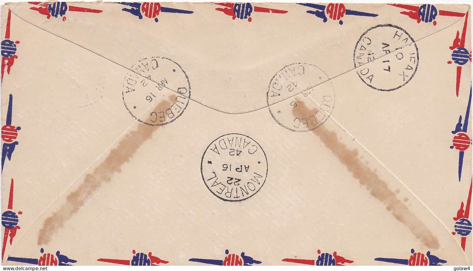 32910# LETTRE RECOMMANDEE CANADA AIR MAIL POSTE AERIENNE PREMIER VOL OFFICIEL QUEBEC MONTREAL 1942 HALIFAX - Luchtpost