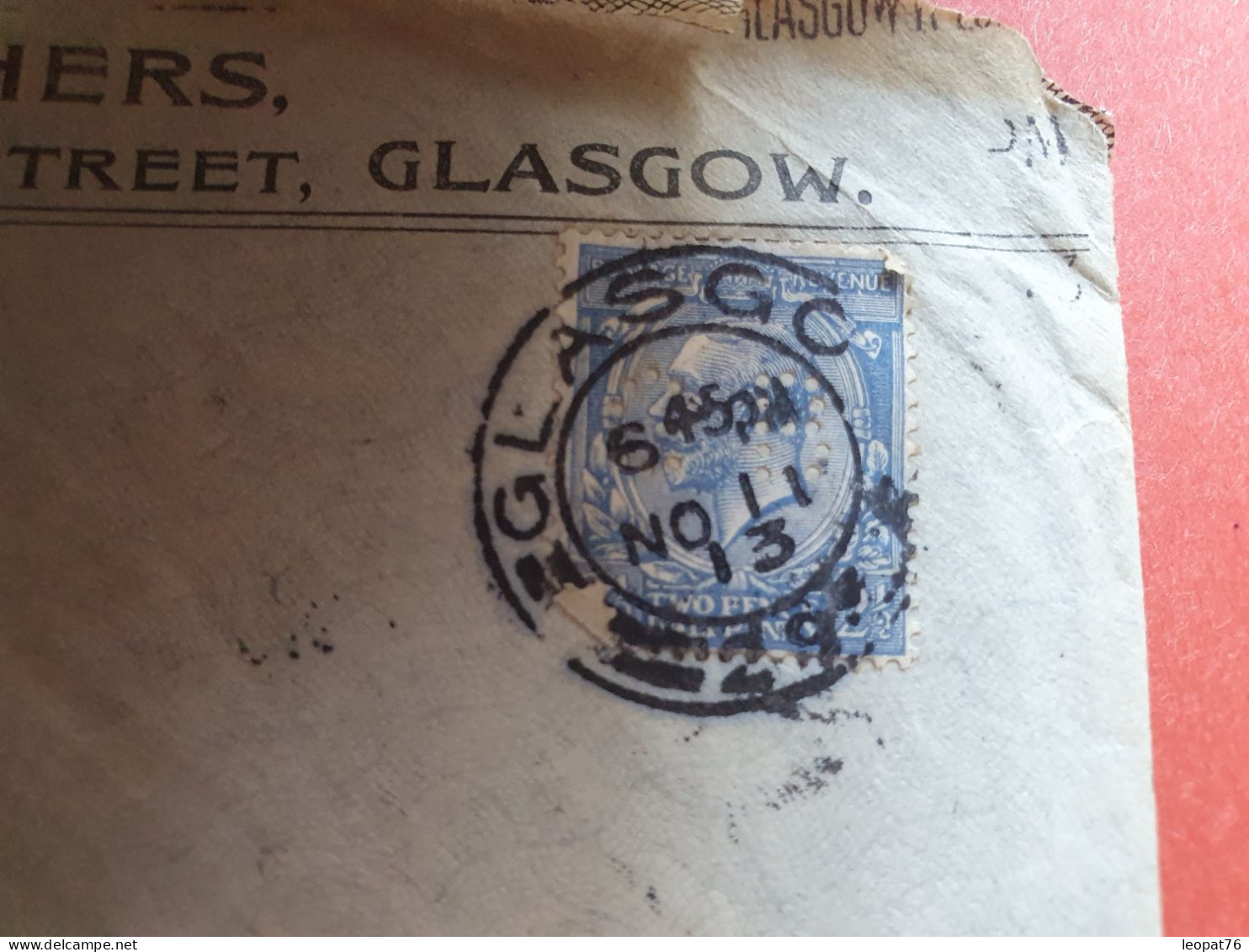 GB - Perforé Sur Enveloppe Commerciale De Glasgow Pour Paris En 1913 - Réf 993 - Gezähnt (perforiert)