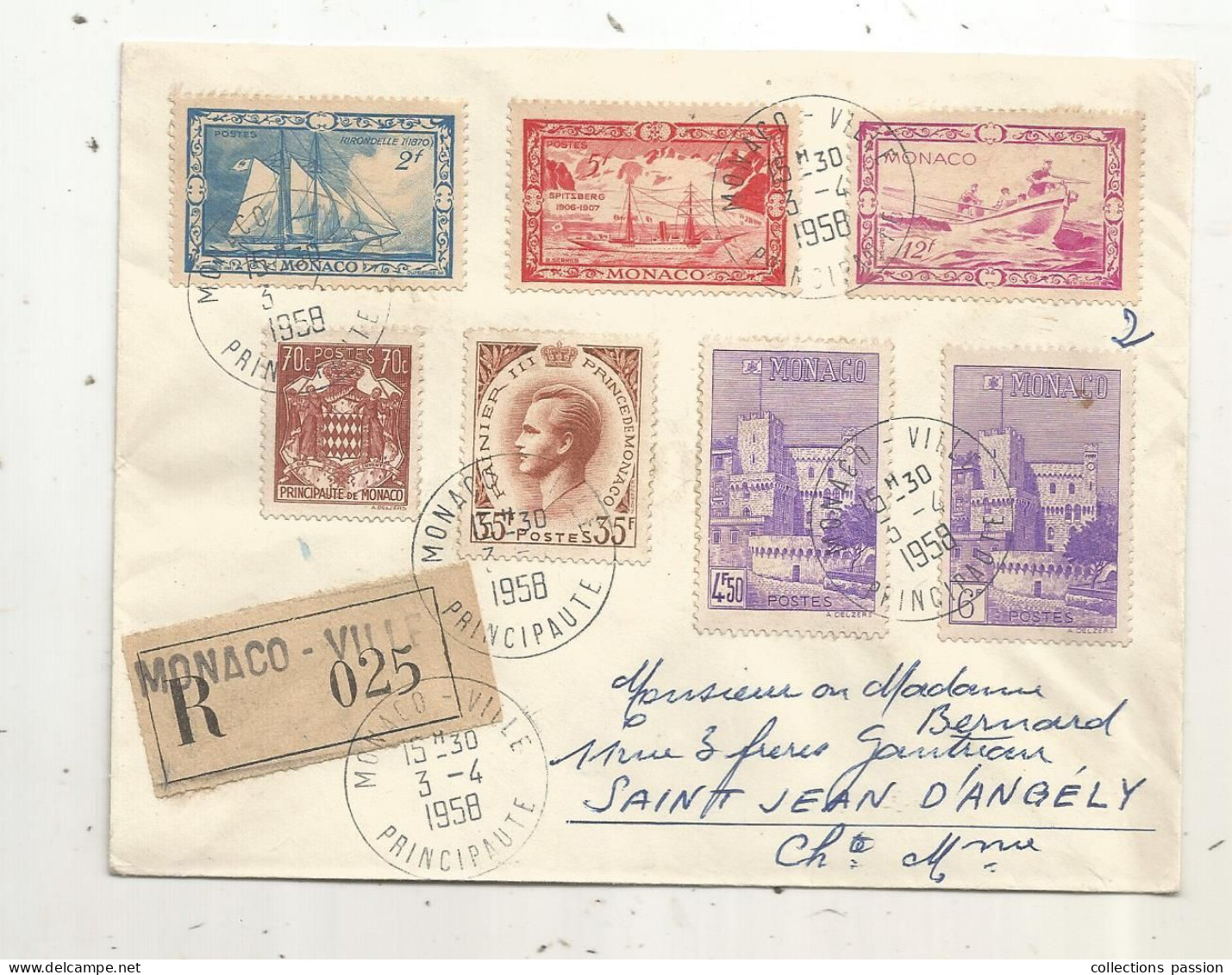 Lettre, MONACO - VILLE, PRICIPAUTE, Recommandé , R, 7 Timbres, 3-4 1958 - Storia Postale