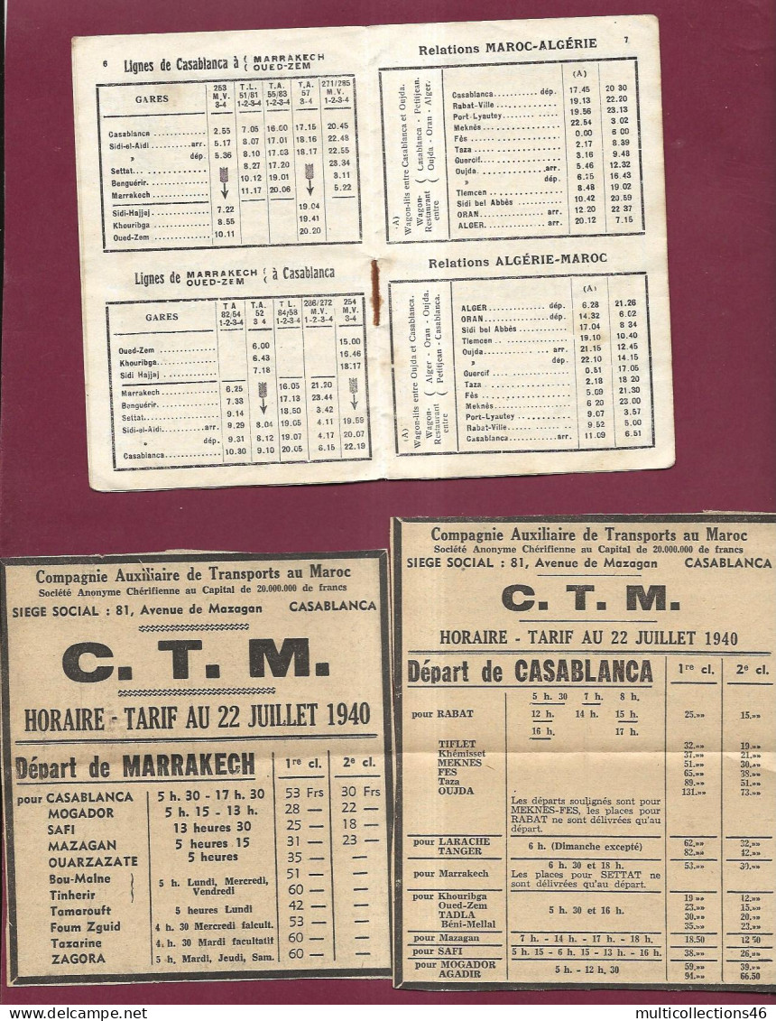 050623A - MAROC Chemins De Fer Marocains Carnet Horaire Au 21 Février 1940 FES OUJDA CASABLANCA TANGER - Chemin De Fer