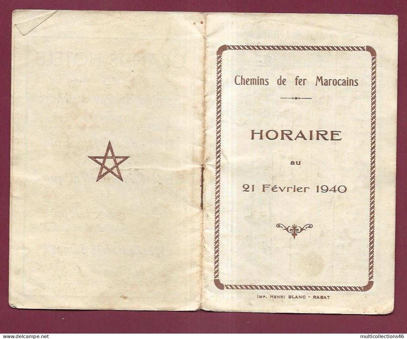 050623A - MAROC Chemins De Fer Marocains Carnet Horaire Au 21 Février 1940 FES OUJDA CASABLANCA TANGER - Chemin De Fer