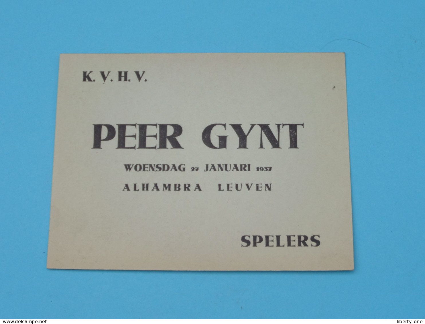K.V.H.V. - PEER GYNT Woensdag 27 Januari 1937 > ALHAMBRA LEUVEN - SPELERS ( Zie/Voir Scans ) 1937 ! - Otros & Sin Clasificación
