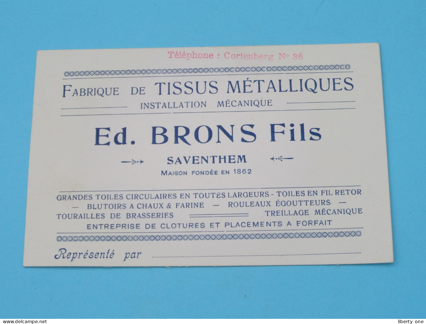 Ed. BRONS Fils > SAVENTHEM > Fabrique De Tissus Métalliques ( Zie/Voir Scans ) 1922 ( Formaat PK ) ! - Cartes De Visite
