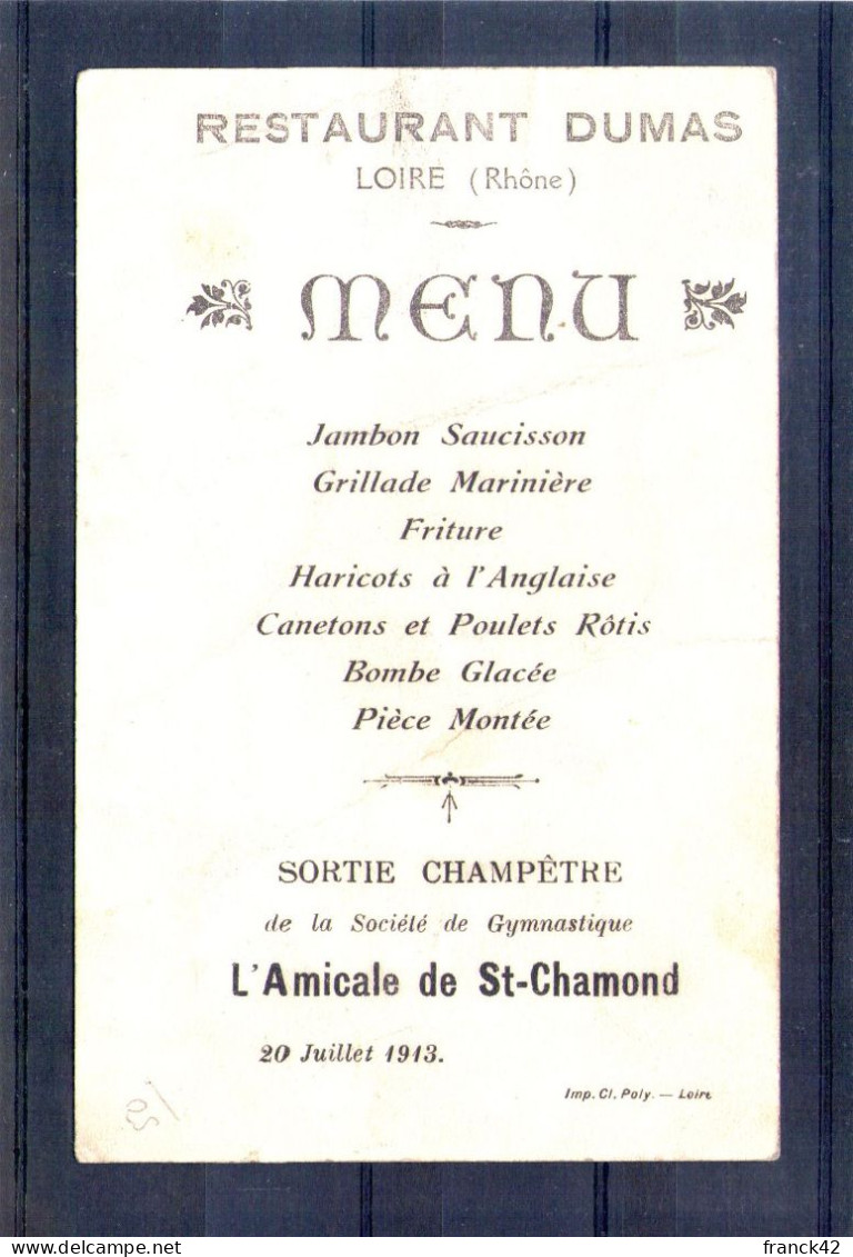 69. Les Lônes Du Rhône à Loire. Passage à Gué. Menu De L'amicale De Saint Chamond - Loire Sur Rhone