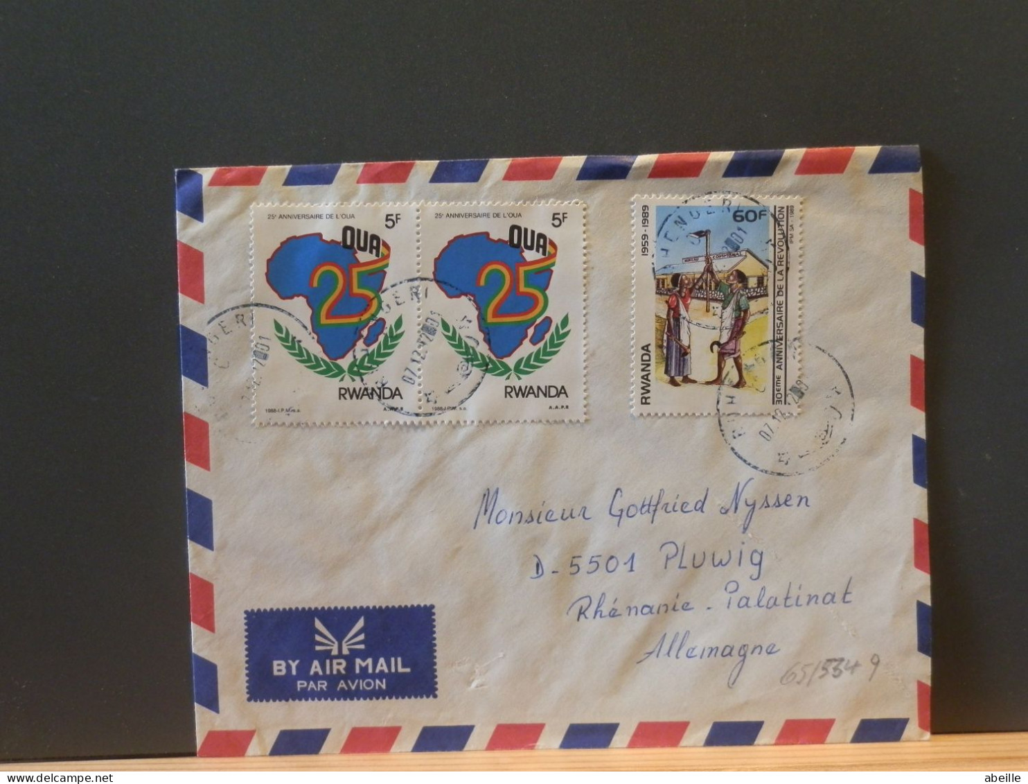 65/534Q LETTRE RWANDA  POUR ALLEMAGNE 1992 - Lettres & Documents