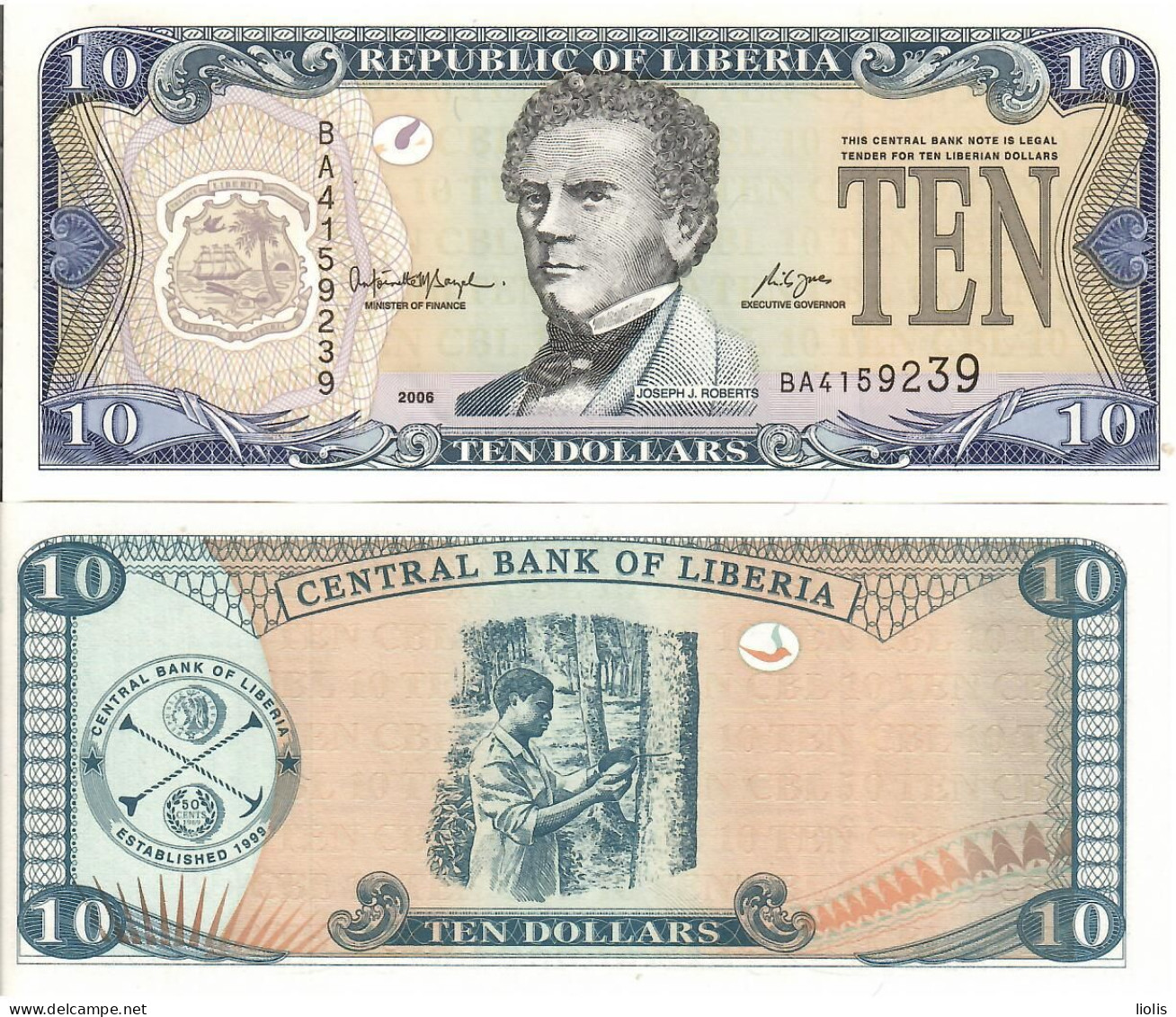 Liberia P-27c  10 Dollars 2006  UNC - Liberia