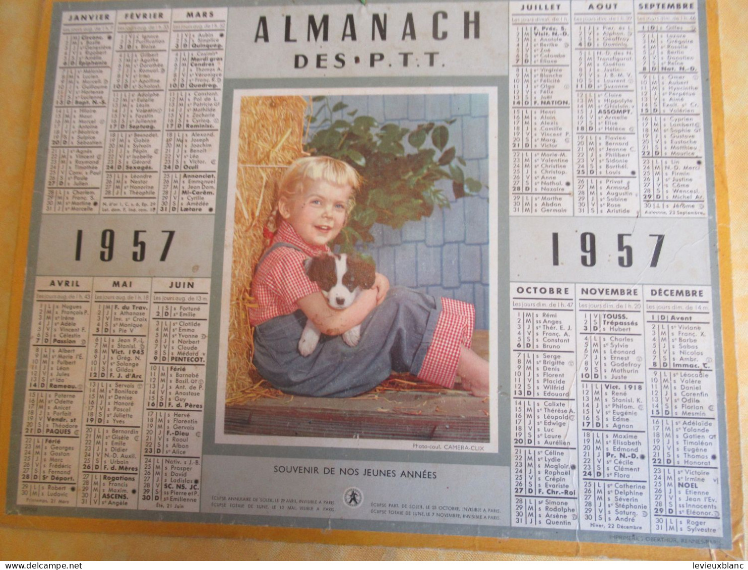 Almanach Des PTT/ Souvenir De Nos Jeunes Années / Sans Cahier / Imprimeries Oberthur, Rennes - Paris/ 1957    CAL517 - Tamaño Grande : 1941-60