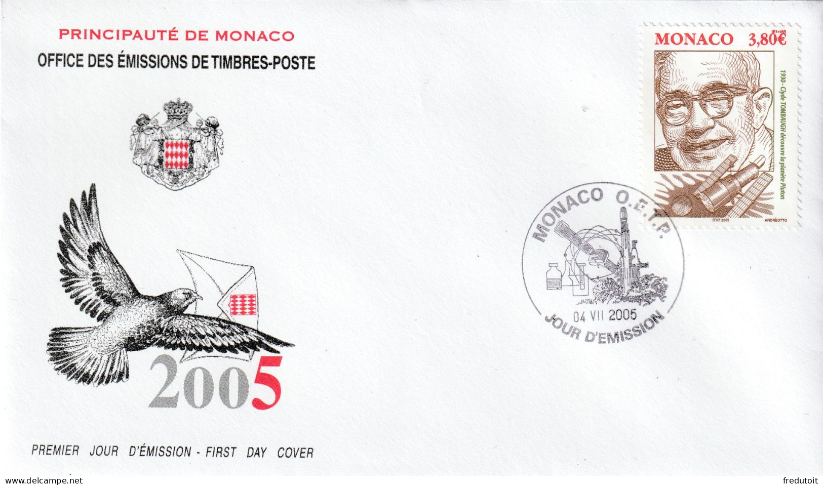 FDC - MONACO - N°2501 (2005) Espace : Clyde Tombaugh - FDC