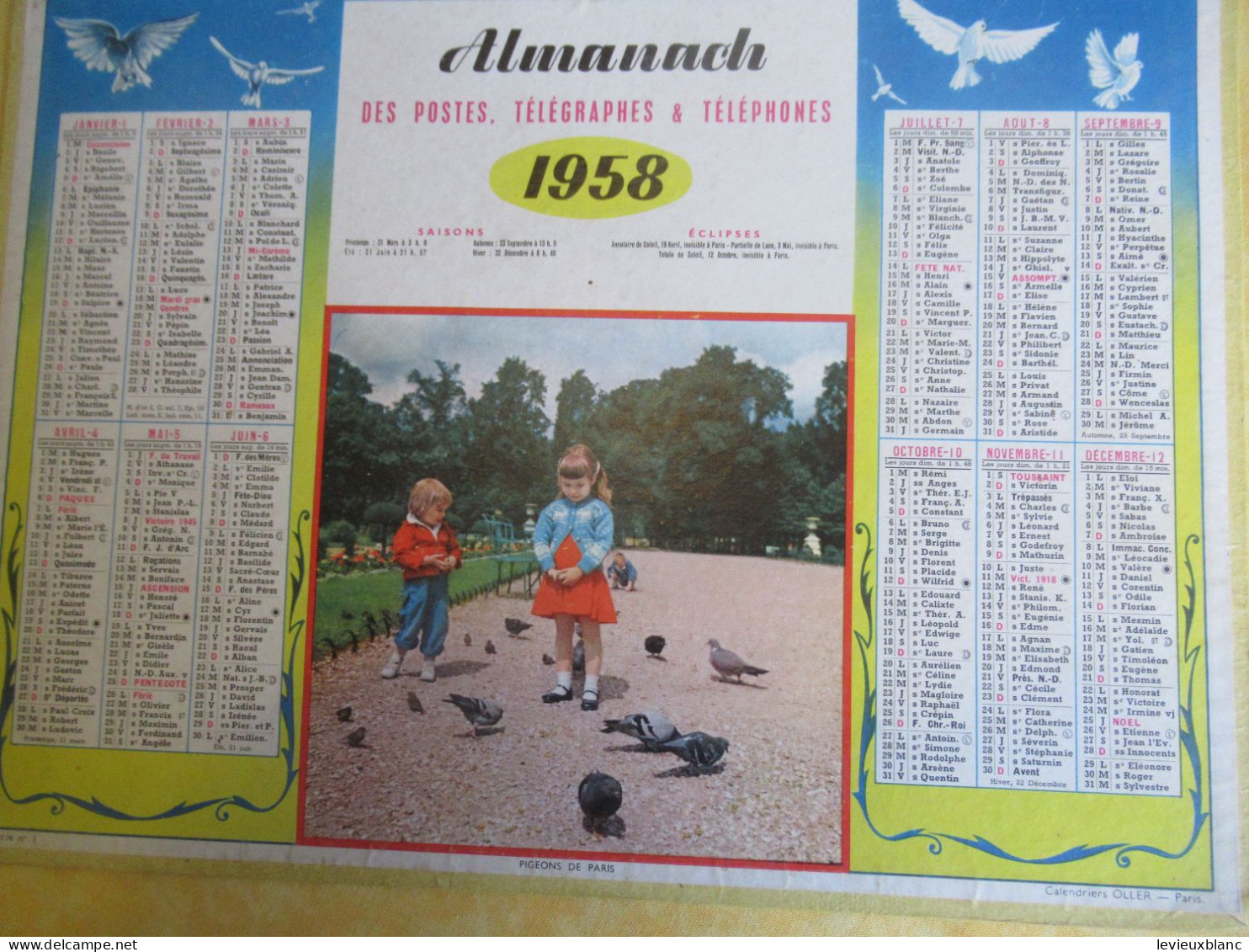 Almanach Des PTT/ Pigeons De Paris/ LOIR & CHER  /avec  Cahier / Calendrier OLLER  Paris Puteaux/ 1958   CAL518 - Tamaño Grande : 1941-60