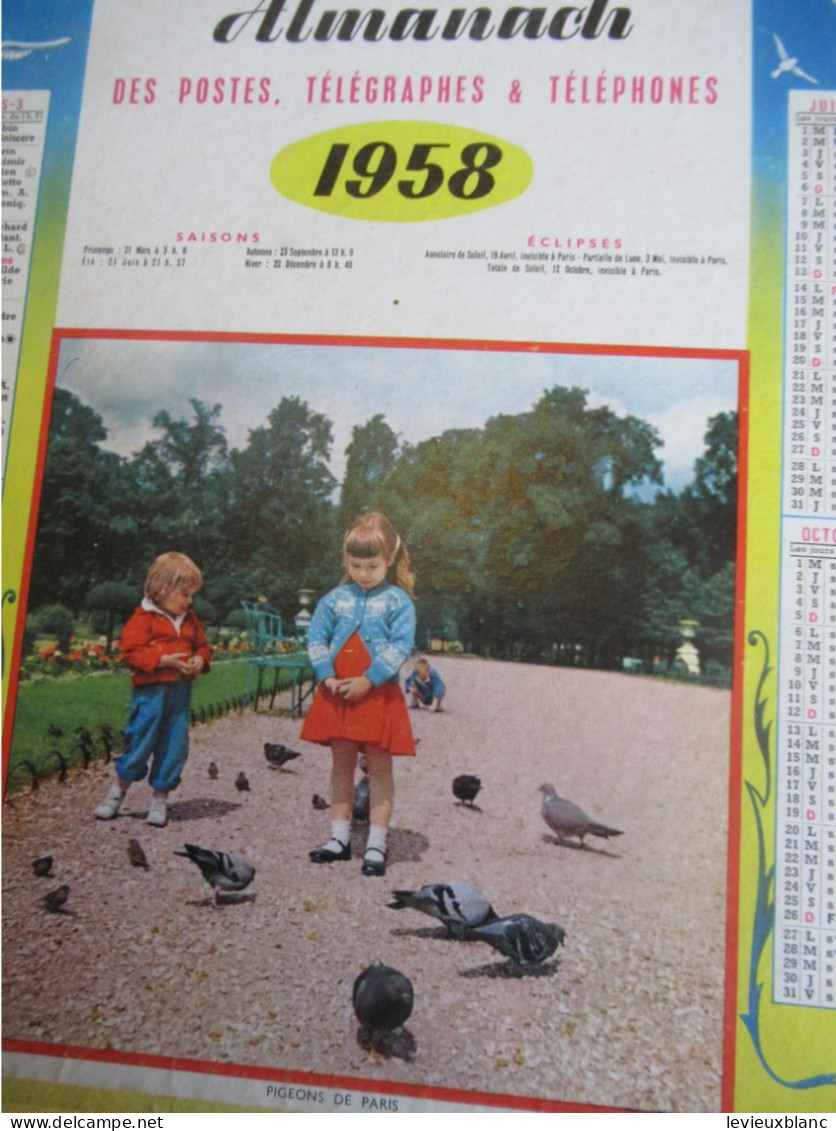 Almanach Des PTT/ Pigeons De Paris/ LOIR & CHER  /avec  Cahier / Calendrier OLLER  Paris Puteaux/ 1958   CAL518 - Tamaño Grande : 1941-60