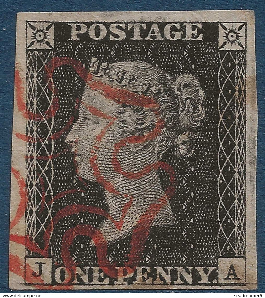 Grande Bretagne N°1 1 Penny Black Planche 1b Oblitéré Croix De Malte Rouge Légère, Grandes Marges TTB/SUP - Usados