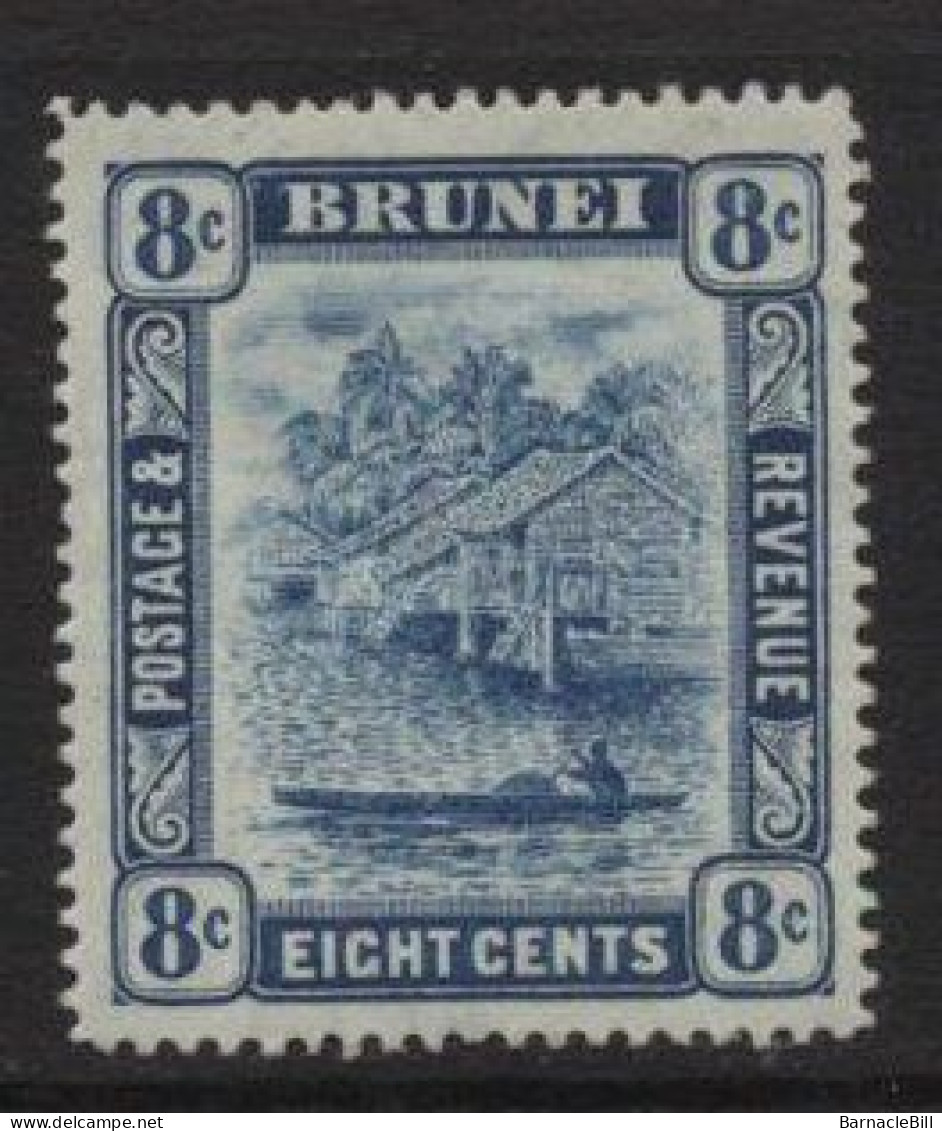 Brunei (19) 1908 Issue. Watermark Multiple Crown CA. 8c. Blue & Indigo. Unused. Hinged. - Brunei (...-1984)