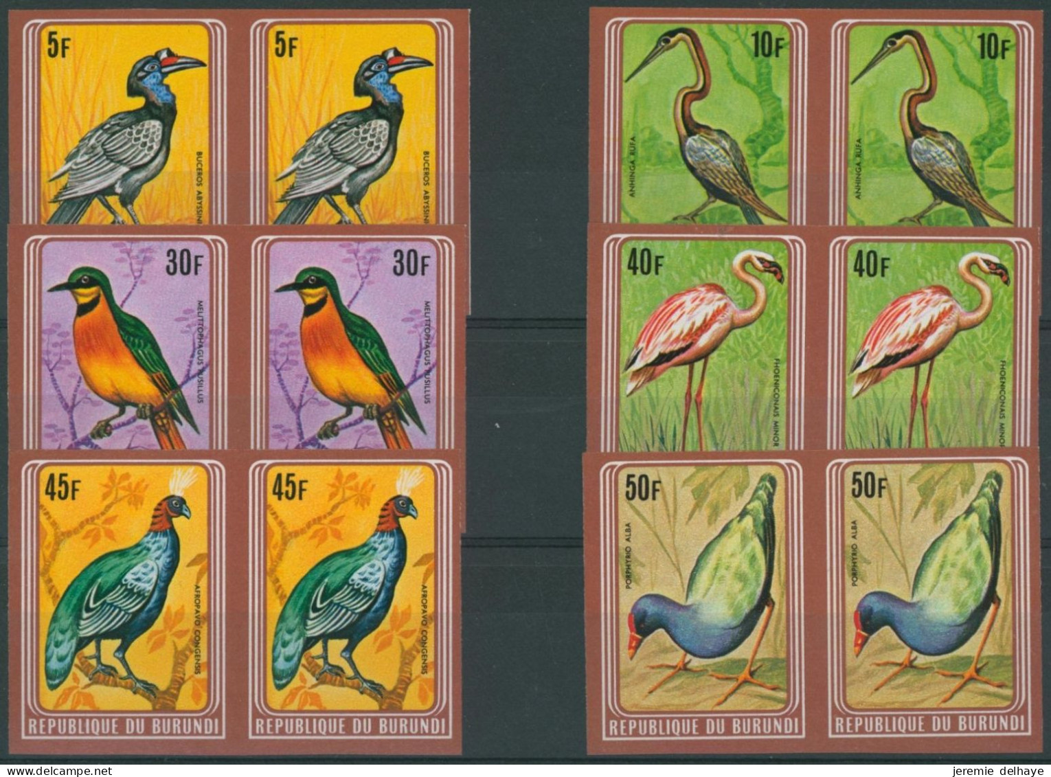 République Du Burundi (1979) - N°838M/R Série De 6 Oiseaux En Paire Non Dentelé ! Cote 4000 Euros. Rare. - Unused Stamps