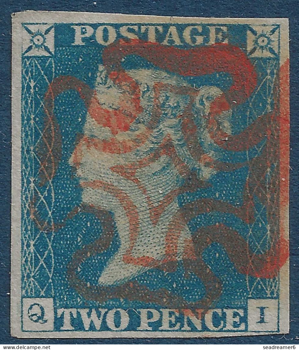 Grande Bretagne N°2 2 Penny Bleu Oblitéré Croix De Malte Distinctive Rouge Légère (BRIGHTON Probable !) TTB/SUP RR - Gebruikt