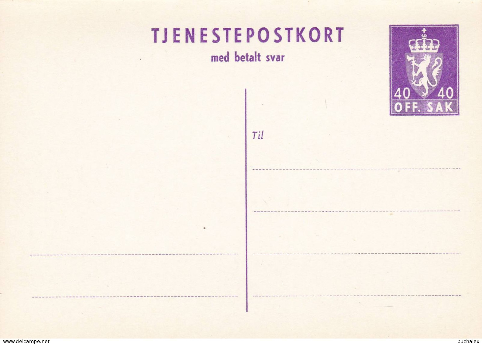 Norwegen Tjenestepostkort Med Betalt Svar Ungelaufen DP32 - Entiers Postaux