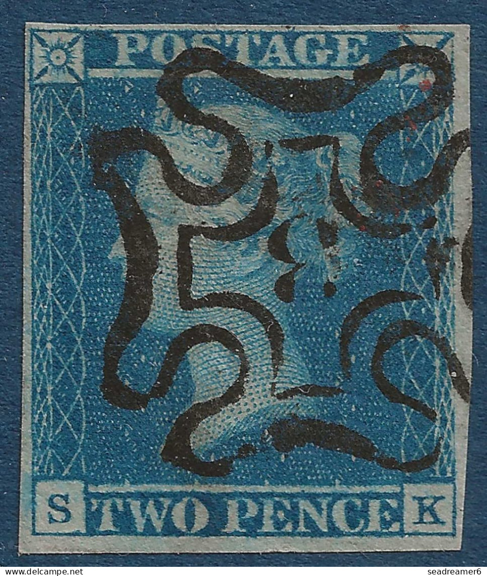 Grande Bretagne N°4 2 Penny Bleu Oblitéré Croix De Malte Numérotée 3 Légère, Très Frais & SUPERBE RR Ainsi ! - Used Stamps