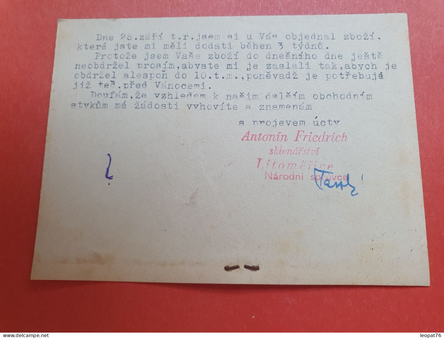 Tchécoslovaquie - Carte Commerciale De Litoměřice Pour Vyškov En 1948  - Réf 1039 - Brieven En Documenten