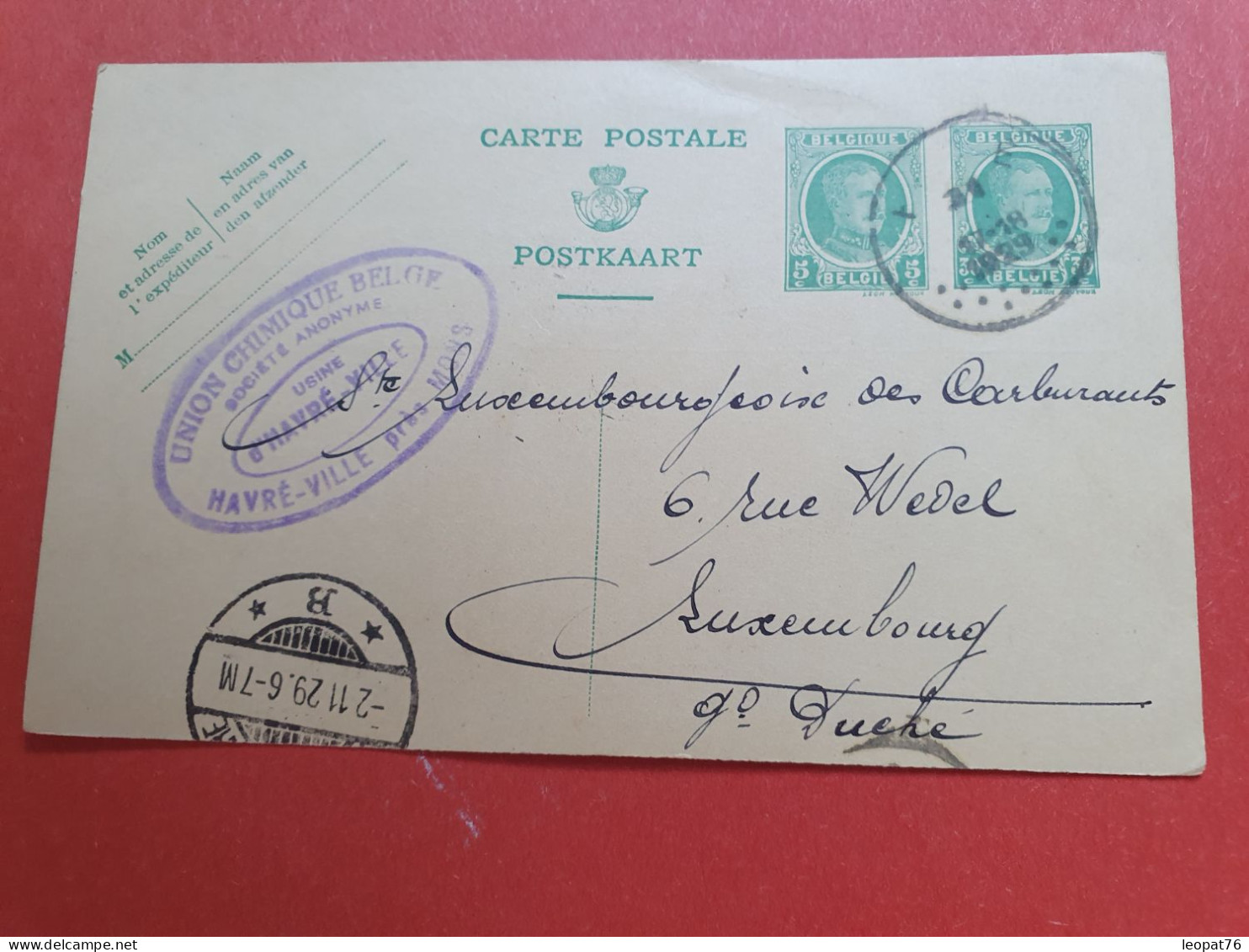 Belgique - Entier Postal Commercial Avec Repiquage De Havré- Ville Pour Le Luxembourg En 1929 - Réf 1044 - Cartes Postales 1909-1934