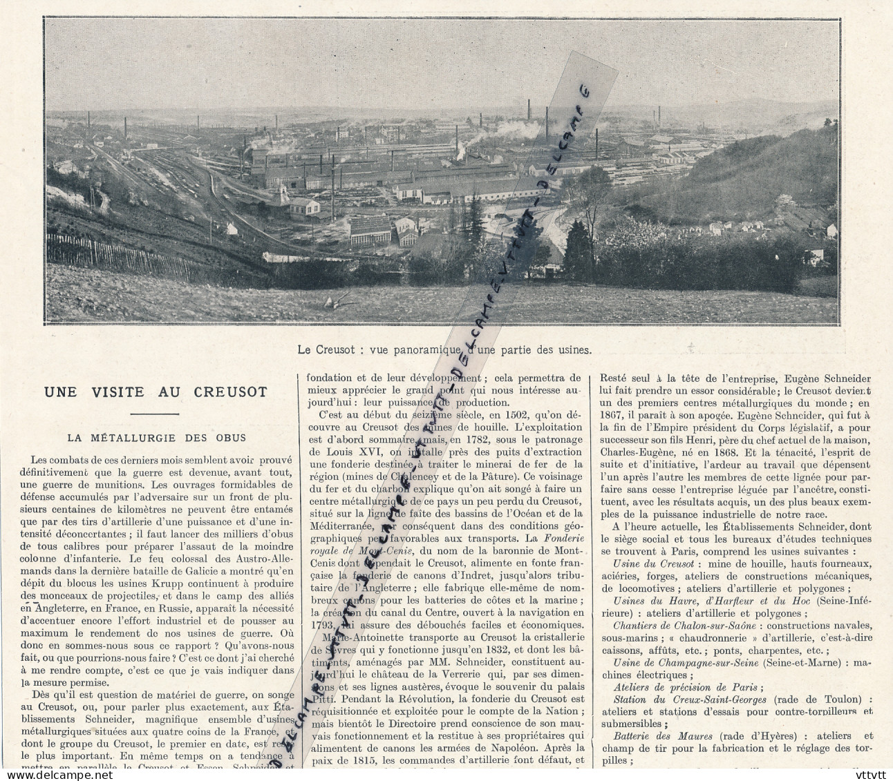 Document (1915), LE CREUSOT, La Métallurgie Des Obus, Usines, Parc De La Verrerie, Laminage, Tréfilage, Guerre 14-18 - Collections