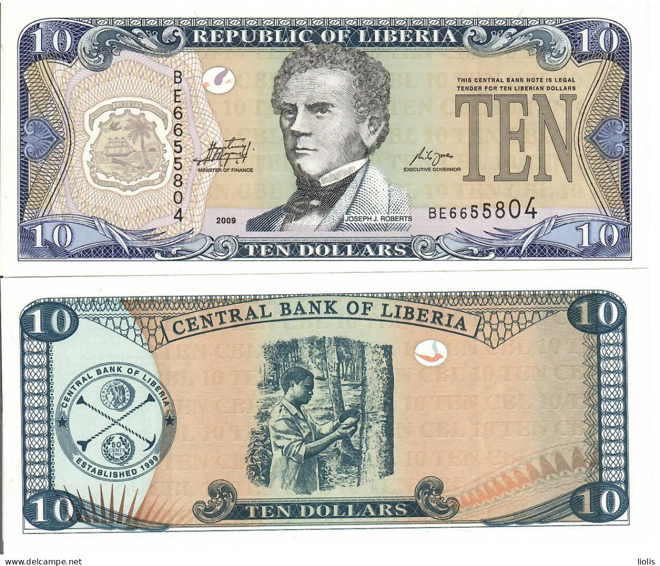 Liberia P-27e  10 Dollars 2009  UNC - Liberia