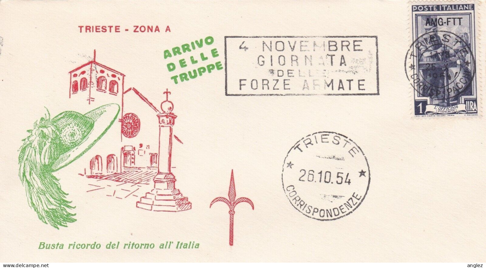 Italy - Trieste Zone A - 1954 Illustrated Cover Arrivo Del Truppe - Marcofilie