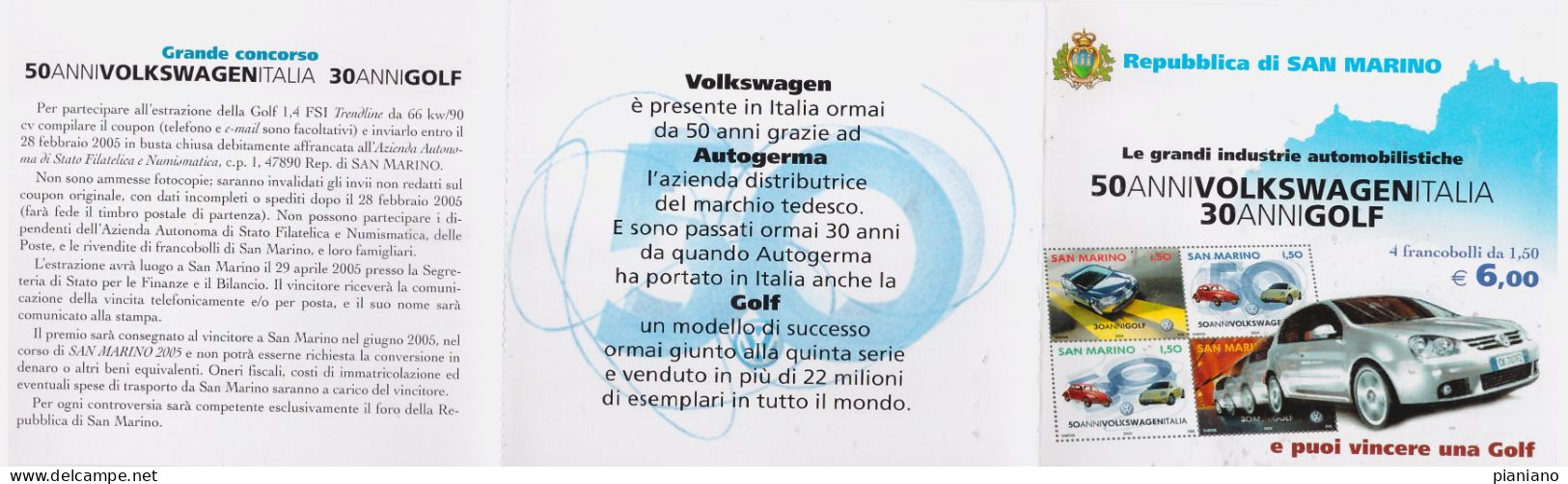 PIA- S.  MARINO - 2004 : "Le Grandi Industrie Automobilistiche" - VOLKSWAGEN - (SAS L 7) - Markenheftchen