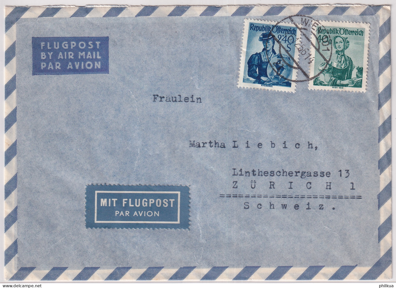 Buntfrankatur Auf Bedarfsflugpostbrief Gelaufen 1956 Ab WIEN Austria Nach ZÜRICH Suisse - Autres & Non Classés