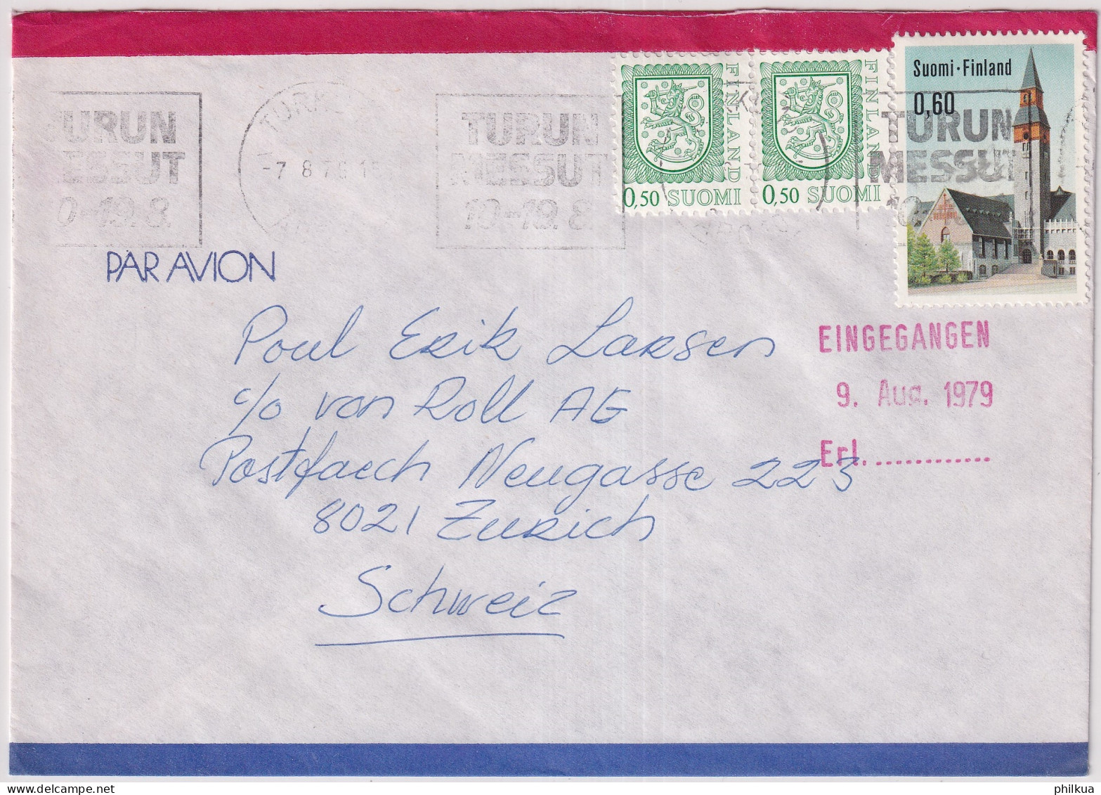 Buntfrankatur Auf Bedarfsflugpostbrief Gelaufen 1979 Ab TURKU Finnland Nach ZÜRICH Suisse - Storia Postale