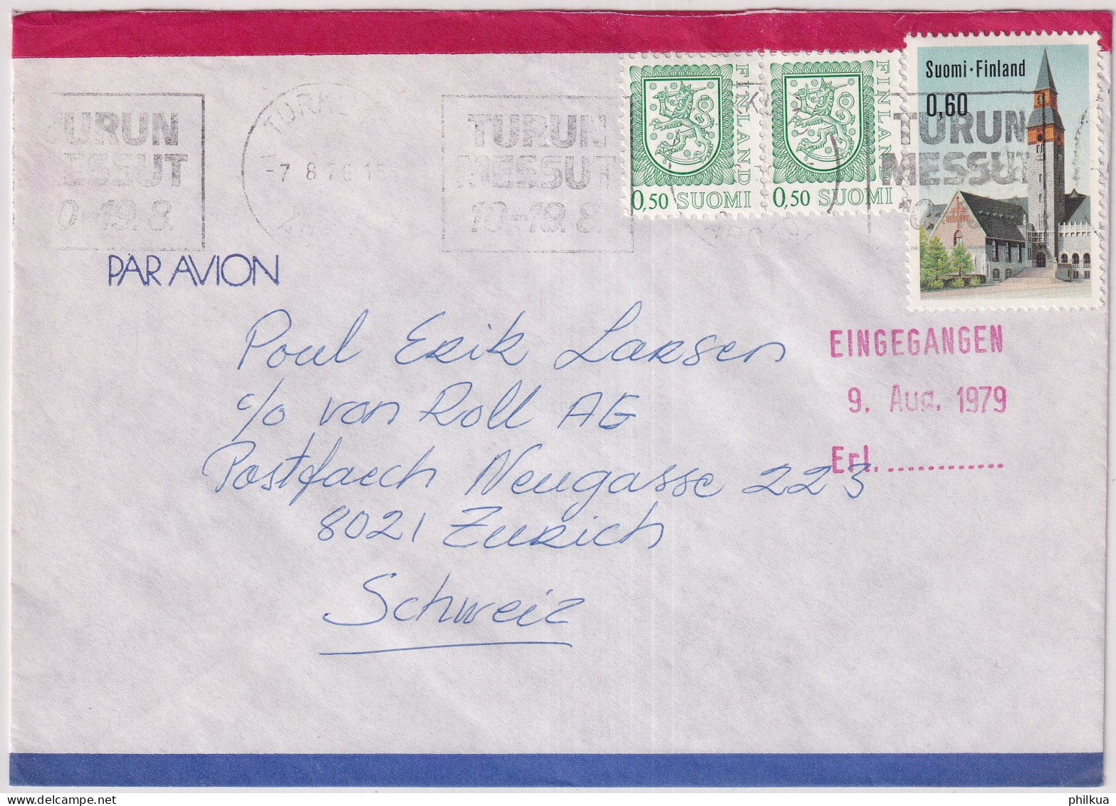 Buntfrankatur Auf Bedarfsflugpostbrief Gelaufen 1979 Ab TURKU Finnland Nach ZÜRICH Suisse - Covers & Documents