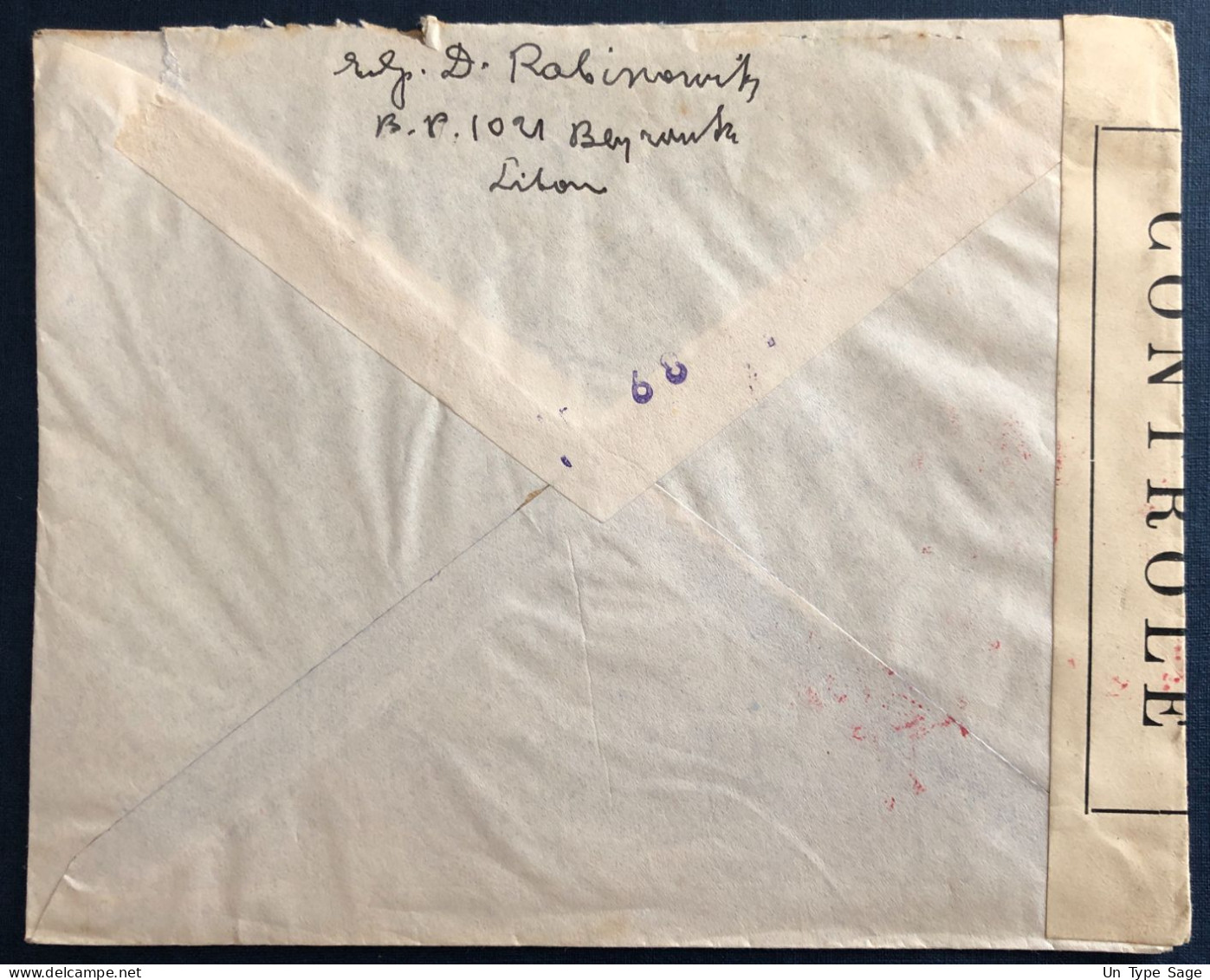 République Libanaise Divers Sur Enveloppe De Beyrouth 1.11.1945 + Censure - (B3782) - Cartas & Documentos