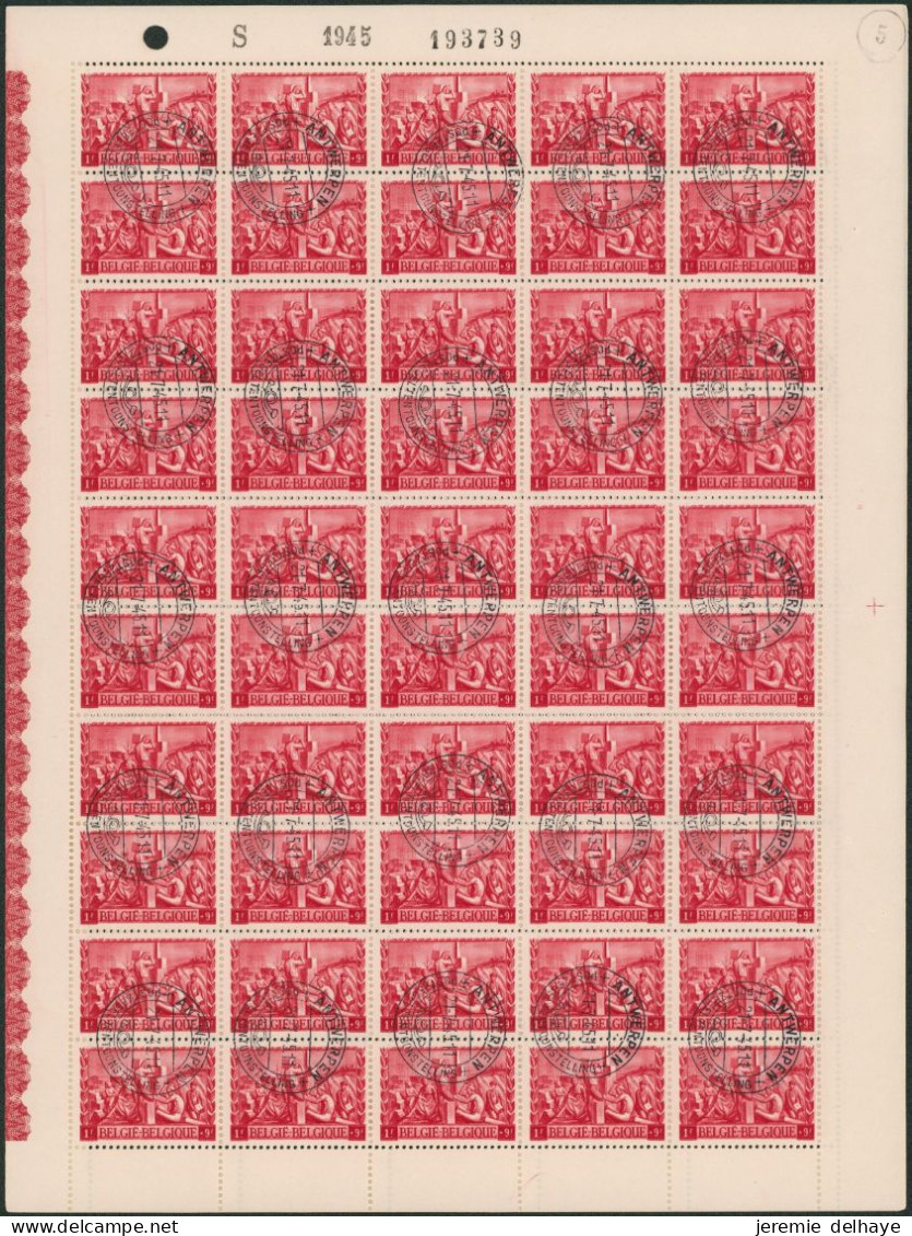 Au Profit Des Postiers Sinistrés (1945) - N°699/700 En Feuille De 100 Plié En Deux, Oblitéré "Antwerpen / Exposition" - 1931-1950