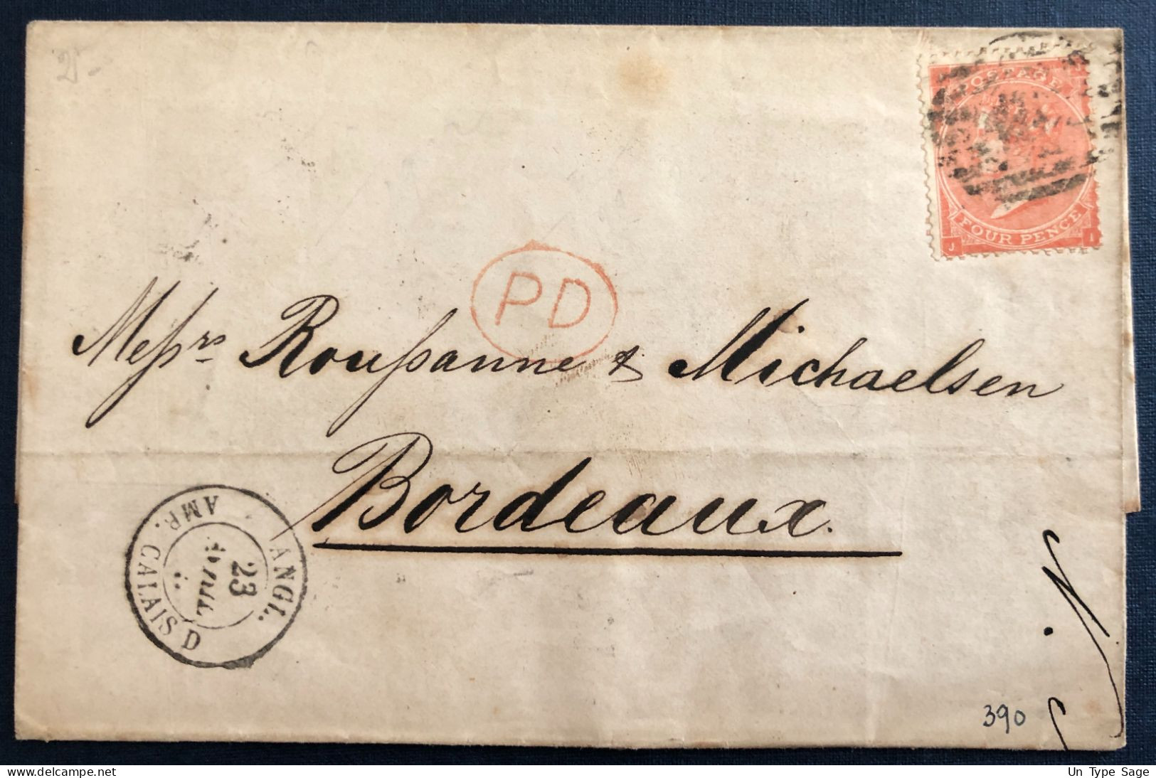 Grande Bretagne N°32 Sur Lettre LSC De Londres 22.4.1865 + Entrée ANGL. AMB. CALAIS D - (B3010) - Marcofilia